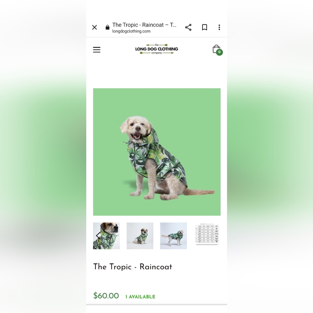 Dog Raincoat, Extra Small XS - "The Tropic" by The Long Dog Clothing Company